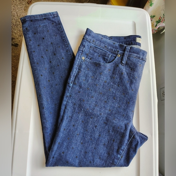 Madewell women's 9" high-rise skinny jeans in dark blue polka dot denim, siz 32. - Picture 2 of 16